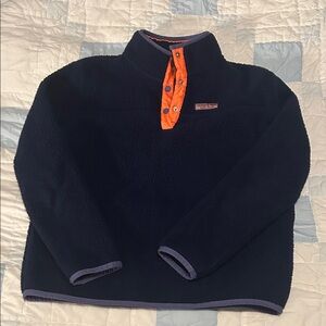 Vineyard Vines Boys L Navy and Orange 1/4 snap Up pull over